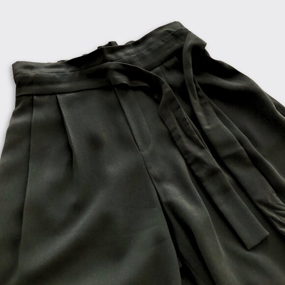 ZARA High Rise Wide Leg Cropped Pants XS Black Tie Waist Elastic Back - Picture 8 of 10